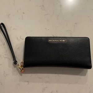 MK Black Leather Wristlet Wallet